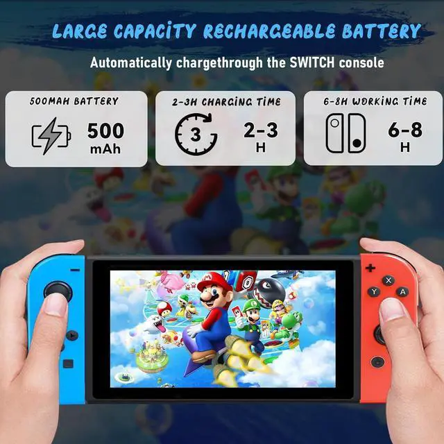 Alt view image 4 of 7 - BONAEVER For Switch Controller, Wireless Controller Compatible for Nintendo Switch/OLED/Lite with 6-Axis Gyro Sensor/Double Vibration/Wake-up/Screenshot Controller Switch with Wrist Strap Red and Blue