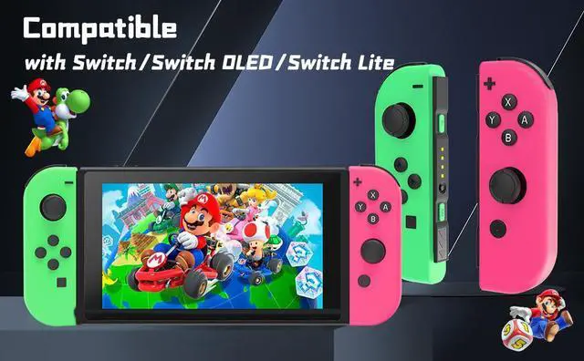 Alt view image 2 of 7 - BONAEVER Switch Controller, Left/Right Replacement Controller Compatible for Switch/OLED/Lite with 6-Axis Gyro Sensor,Double Vibration,Plug ans Play, Controller with wrist strap - Green and Pink