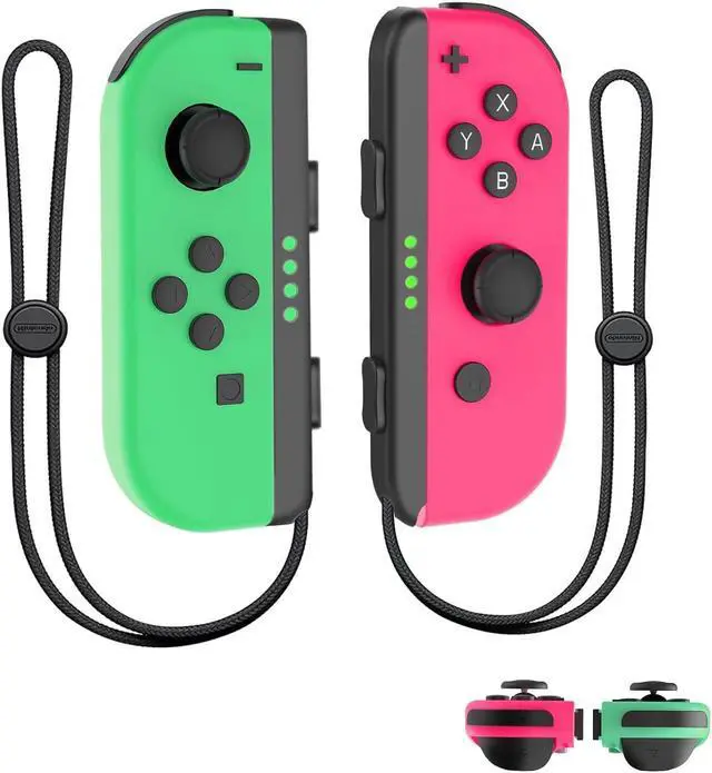 Main image of BONAEVER Switch Controller, Left/Right Replacement Controller Compatible for Switch/OLED/Lite with 6-Axis Gyro Sensor,Double Vibration,Plug ans Play, Controller with wrist strap - Green and Pink