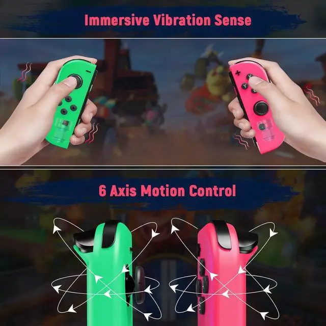 Alt view image 4 of 7 - BONAEVER Switch Controller, Left/Right Replacement Controller Compatible for Switch/OLED/Lite with 6-Axis Gyro Sensor,Double Vibration,Plug ans Play, Controller with wrist strap - Green and Pink