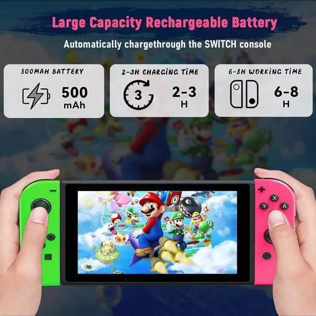 Alt view image 6 of 7 - BONAEVER Switch Controller, Left/Right Replacement Controller Compatible for Switch/OLED/Lite with 6-Axis Gyro Sensor,Double Vibration,Plug ans Play, Controller with wrist strap - Green and Pink