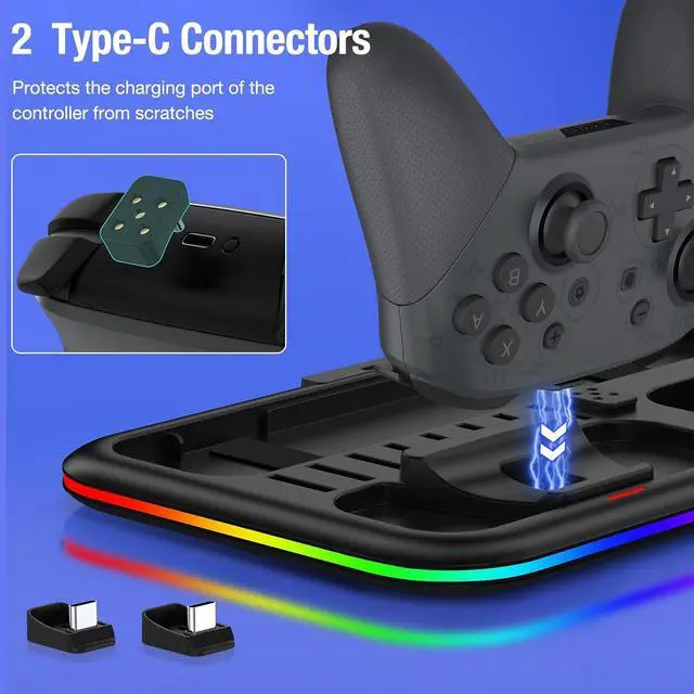 Alt view image 4 of 7 - BONAEVER RGB Switch Charger Dock for Nintendo Switch/Switch Lite/OLED,Switch Charging Stand with 8 Games Storage for Switch Pro Controller Joycons