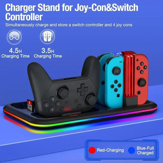 Alt view image 5 of 7 - BONAEVER RGB Switch Charger Dock for Nintendo Switch/Switch Lite/OLED,Switch Charging Stand with 8 Games Storage for Switch Pro Controller Joycons