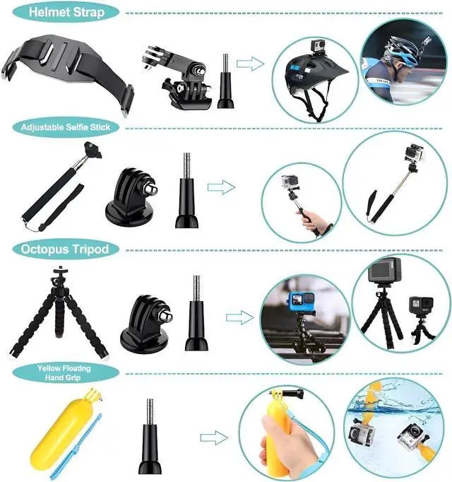 Alt view image 2 of 6 - BONAEVER 61 in 1 Action Camera Accessories Kit for AKASO EK7000 GoPro Hero 12 11 10 9 8 7 6 5 4 Hero Session Gopro Max Insta360 Xiaomi Yi DJI AKASO Campark Action Camera