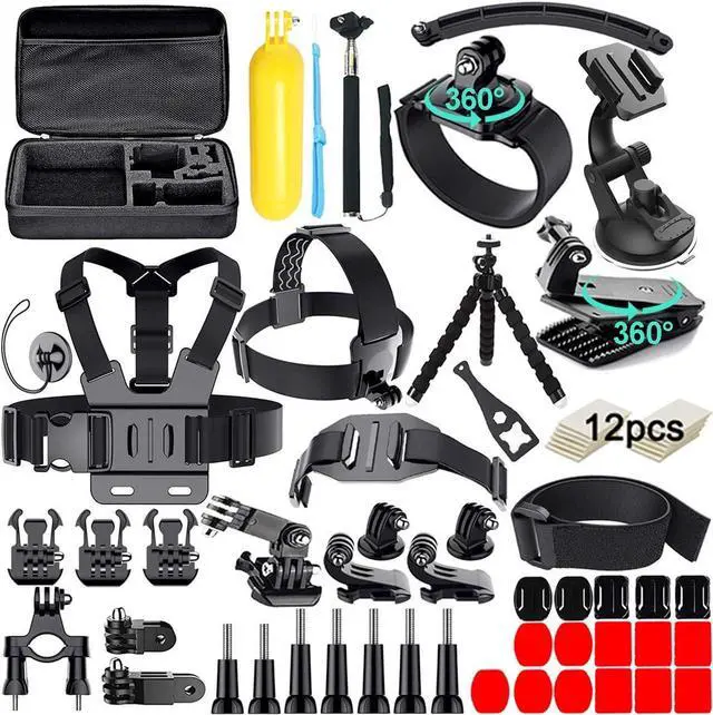 Main image of BONAEVER 61 in 1 Action Camera Accessories Kit for AKASO EK7000 GoPro Hero 12 11 10 9 8 7 6 5 4 Hero Session Gopro Max Insta360 Xiaomi Yi DJI AKASO Campark Action Camera