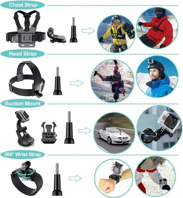 Alt view image 4 of 6 - BONAEVER 61 in 1 Action Camera Accessories Kit for AKASO EK7000 GoPro Hero 12 11 10 9 8 7 6 5 4 Hero Session Gopro Max Insta360 Xiaomi Yi DJI AKASO Campark Action Camera
