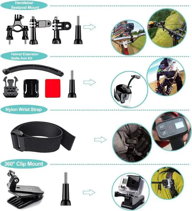 Alt view image 5 of 6 - BONAEVER 61 in 1 Action Camera Accessories Kit for AKASO EK7000 GoPro Hero 12 11 10 9 8 7 6 5 4 Hero Session Gopro Max Insta360 Xiaomi Yi DJI AKASO Campark Action Camera