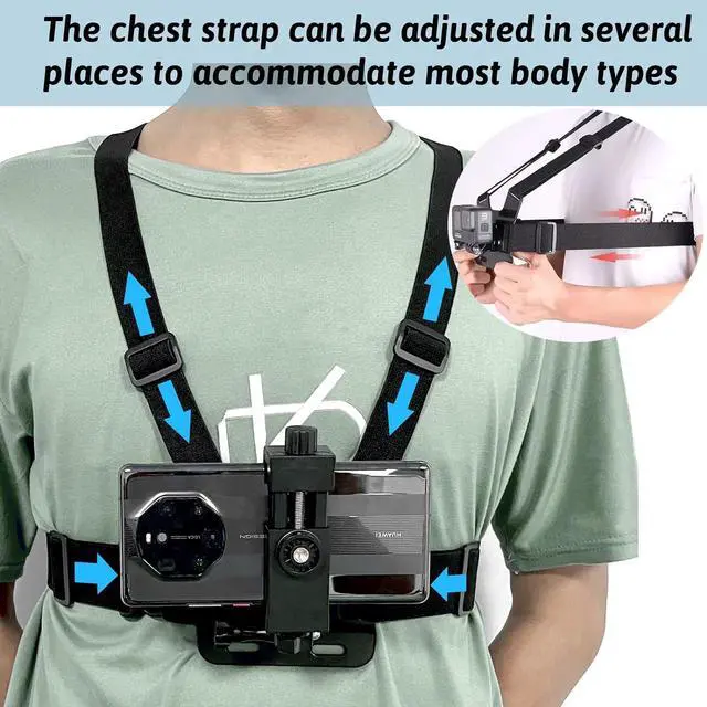 Alt view image 2 of 7 - BONAEVER Mobile Phone Chest Strap and Headband First-Person Perspective Shooting, POV/VLOG, Fishing and Cycling for All Mobile Phones / Gopro Hero 12 11 10 9 8 7 6 5 4 Session 3+ 3 2 1