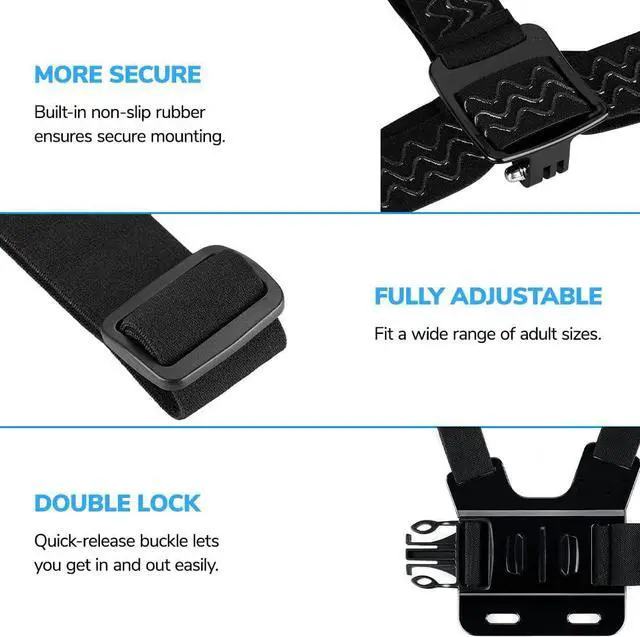 Alt view image 3 of 7 - BONAEVER Head Mount Strap Chest Mount Harness Chesty Kit Compatible with GoPro Hero 12, 11, 10, 9, 8, 7, 6, 5, 4, Session, 3+, 3, 2, 1, Hero (2018), Fusion, Max, DJI Osmo Action Cameras