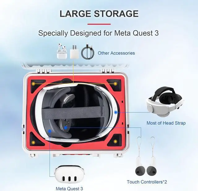 Alt view image 3 of 7 - Carrying Case for Meta Quest 3, Hard Protective Case for Quest 3 VR Gaming Headset and Controllers Accessories, Suitable for Home Storage and Travel White