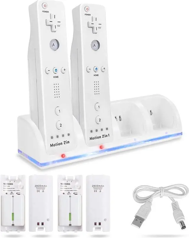 Alt view image 2 of 7 - BONAEVER For Wii Remote Battery Charger, 4 in 1 Wii Remote Charging Dock Station with 4 PCS 2800mAH Rechargeable Batteries for Nintendo Wii/Wii U Controllers White