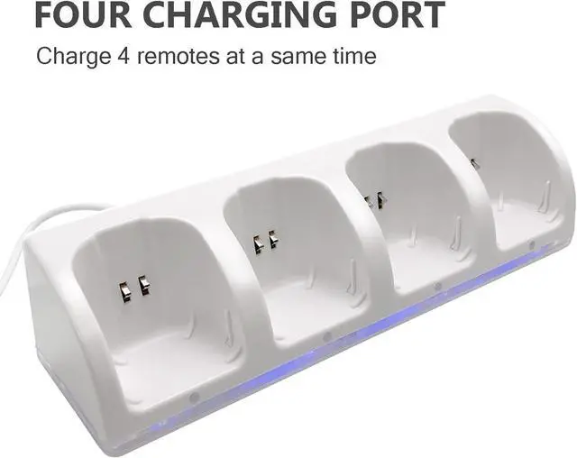 Alt view image 6 of 7 - BONAEVER For Wii Remote Battery Charger, 4 in 1 Wii Remote Charging Dock Station with 4 PCS 2800mAH Rechargeable Batteries for Nintendo Wii/Wii U Controllers White