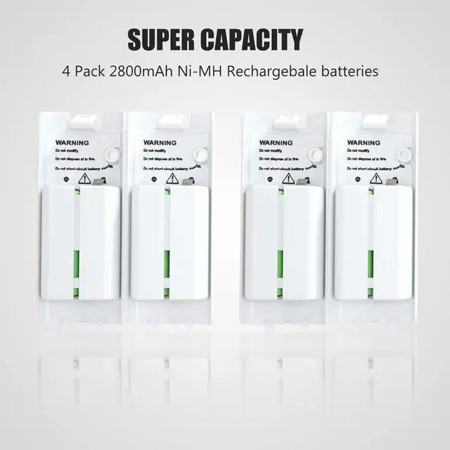 Alt view image 5 of 7 - BONAEVER For Wii Remote Battery Charger, 4 in 1 Wii Remote Charging Dock Station with 4 PCS 2800mAH Rechargeable Batteries for Nintendo Wii/Wii U Controllers White