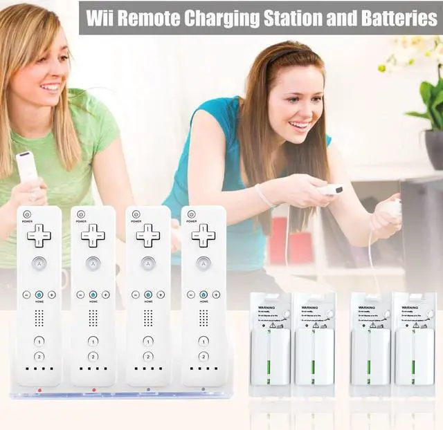 Alt view image 3 of 7 - BONAEVER For Wii Remote Battery Charger, 4 in 1 Wii Remote Charging Dock Station with 4 PCS 2800mAH Rechargeable Batteries for Nintendo Wii/Wii U Controllers White