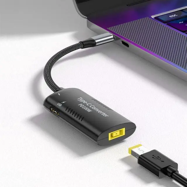 Main image of USB C Adapter, USB-C to Square Slim-Tip Adapter, 100W PD Fast Charging Converter with 3 USB Output Ports for Laptop, Matebook, Lenovo Thinkpad, MacBook, Chromebook, Phone and More Type C Devices