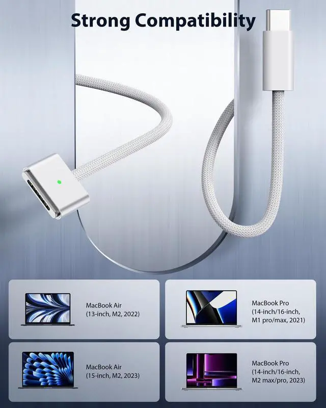 Alt view image 2 of 7 - BONAEVER For 140W USB C to Magnetic 3 Cable, Compatible with MacBook Air 13 / 15 inch M3 2024, MacBook Air 15 inch M2 2023, MacBook Air 13 inch M2 2022, MacBook Pro 14 / 16-inch M2 2023 - 6.6FT White