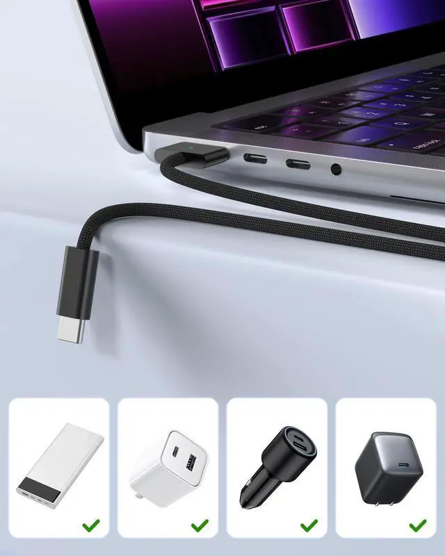 Alt view image 6 of 7 - BONAEVER For 140W USB C to Magnetic 3 Cable, Compatible with MacBook Air 13 / 15 inch M3 2024, MacBook Air 15 inch M2 2023, MacBook Air 13 inch M2 2022, MacBook Pro 14 / 16-inch M2 2023 - 6.6FT Black