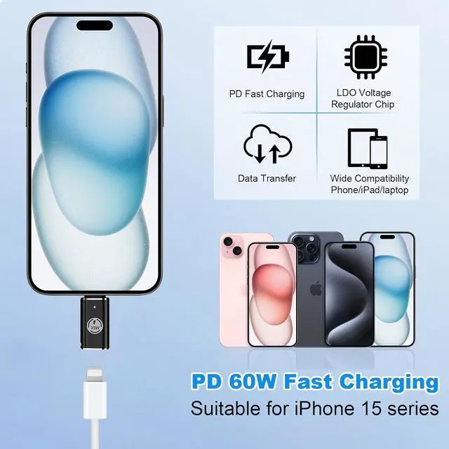 Alt view image 5 of 7 - BONAEVER 2 Pack USB C Charging Adapter for iPhone 15 Series, Lighting (Female) to USB C (Male) Adapter, 35W PD USB Type C Converter for Galaxy S24 Ultra S23 Fe S22+, Z Flip 5, and More Type C Devices