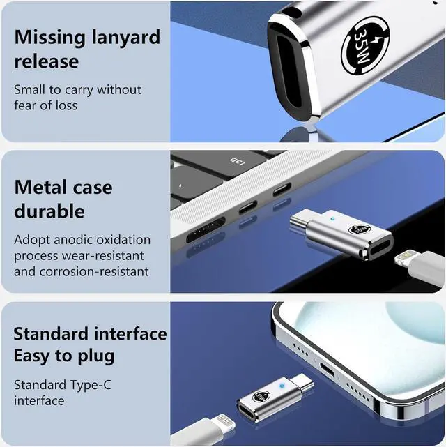 Alt view image 5 of 6 - BONAEVER 2 Pack USB C Charging Adapter for iPhone 15 Series, Lighting (Female) to USB C (Male) Adapter, 35W PD USB Type C Converter for Galaxy S24 Ultra S23 Fe S22+, Z Flip 5, and More Type C Devices