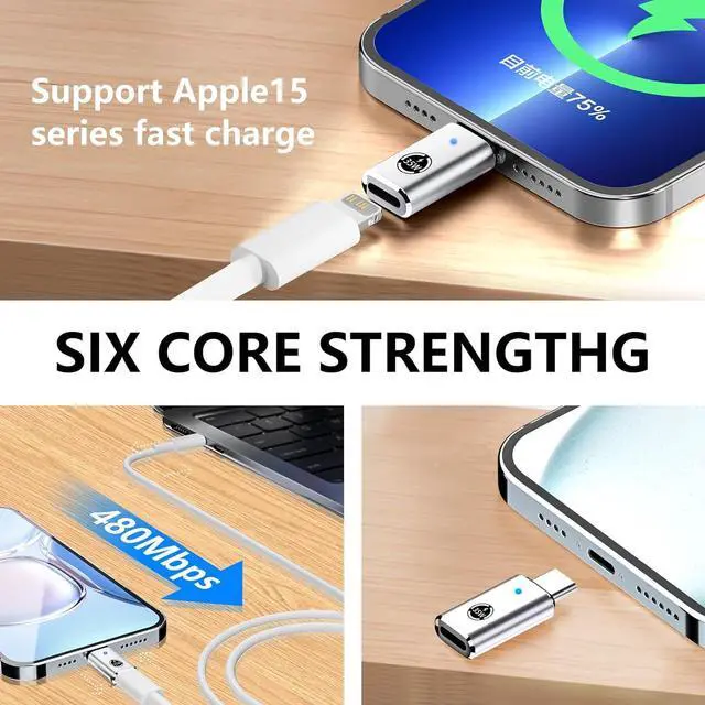 Alt view image 4 of 6 - BONAEVER 2 Pack USB C Charging Adapter for iPhone 15 Series, Lighting (Female) to USB C (Male) Adapter, 35W PD USB Type C Converter for Galaxy S24 Ultra S23 Fe S22+, Z Flip 5, and More Type C Devices