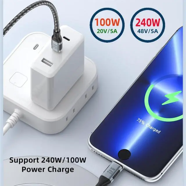 Alt view image 6 of 7 - USB C to USB C Charging Cable,USB4.0 240W Type C Fast Charging Cord Nylon Braided for Type C Laptop, Hub, Docking, Supports 8K 60Hz HD Display, 40 Gbps Data Transfer, and More (0.5M/1.65 ft)