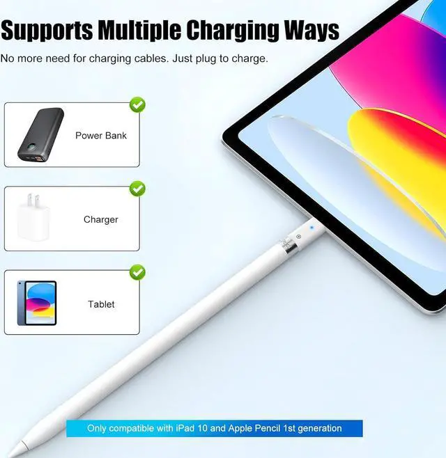 Alt view image 2 of 7 - 2 Pack USB-C Charging Adapter Compatible with Apple Pencil 1st Generation, USB C to Apple Pencil Adapter, Male USBC to Female Charging Connector for iPad 10&Apple Pen 1,No Bluetooth Pairing, White