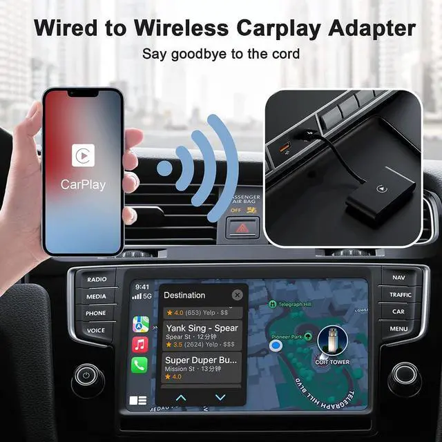 Alt view image 2 of 7 - Wireless CarPlay Adapter for iPhone, Upgrade Apple CarPlay Dongle for Car's Original Wired CarPlay, Convert Factory Wired to Wireless CarPlay, for Cars from 2015 & iPhone iOS 10+ Black