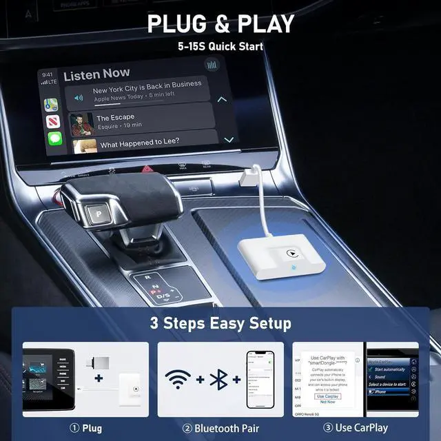 Alt view image 6 of 7 - CarPlay Wireless Adapter for Factory Wired CarPlay 2024 Upgrade Plug & Play Dongle Converts Wired to Wireless for Cars from 2015 & iPhone iOS 10+