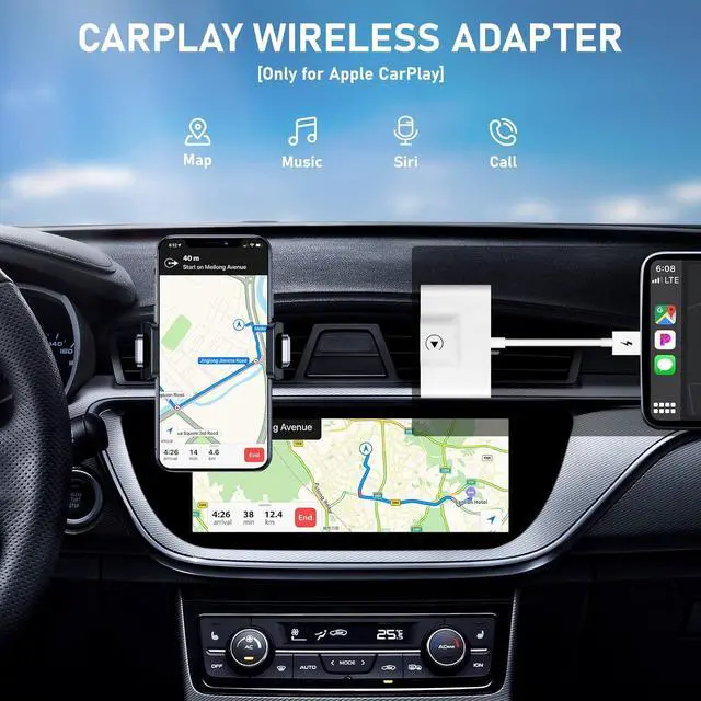 Alt view image 5 of 7 - CarPlay Wireless Adapter for Factory Wired CarPlay 2024 Upgrade Plug & Play Dongle Converts Wired to Wireless for Cars from 2015 & iPhone iOS 10+