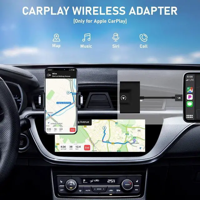 Alt view image 5 of 7 - CarPlay Wireless Adapter for Factory Wired CarPlay 2024 Upgrade Plug & Play Dongle Converts Wired to Wireless for Cars from 2015 & iPhone iOS 10+ Black