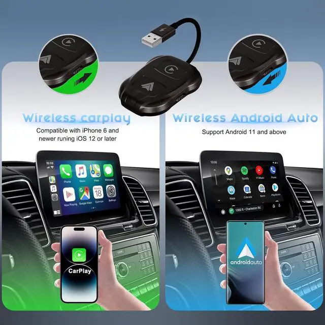 Alt view image 3 of 7 - Wireless Carplay Adapter, 2024 Upgrade 2 in 1 Plug & Play Dongle, Converts Wired CarPlay to Wireless, One-Click Switching to Instantly Adapt to Android and Apple Devices