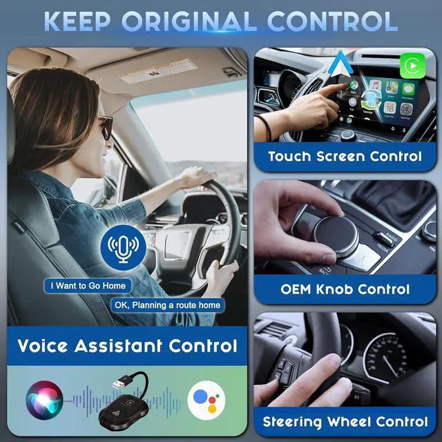 Alt view image 6 of 7 - Wireless Carplay Adapter, 2024 Upgrade 2 in 1 Plug & Play Dongle, Converts Wired CarPlay to Wireless, One-Click Switching to Instantly Adapt to Android and Apple Devices