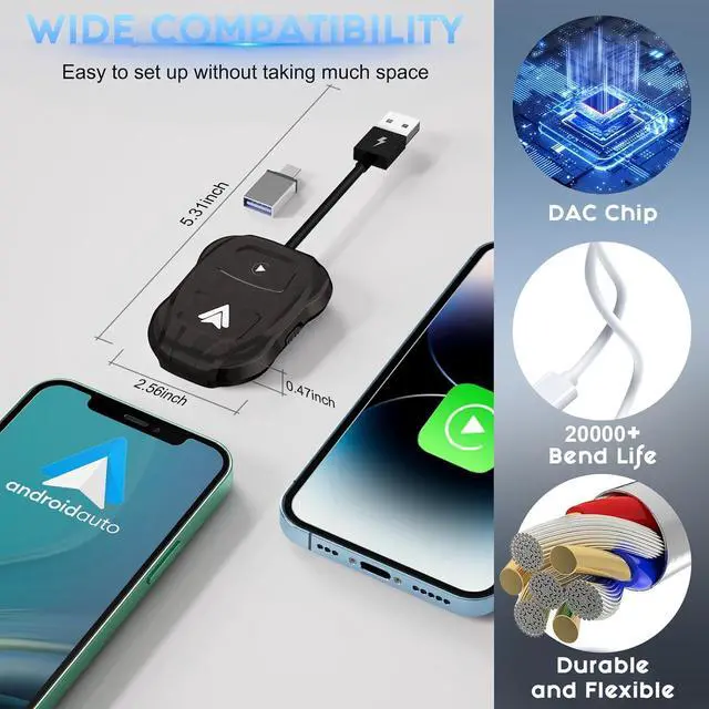 Alt view image 4 of 7 - Wireless Carplay Adapter, 2024 Upgrade 2 in 1 Plug & Play Dongle, Converts Wired CarPlay to Wireless, One-Click Switching to Instantly Adapt to Android and Apple Devices