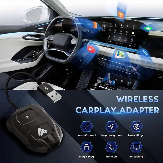 Alt view image 5 of 7 - Wireless Carplay Adapter, 2024 Upgrade 2 in 1 Plug & Play Dongle, Converts Wired CarPlay to Wireless, One-Click Switching to Instantly Adapt to Android and Apple Devices