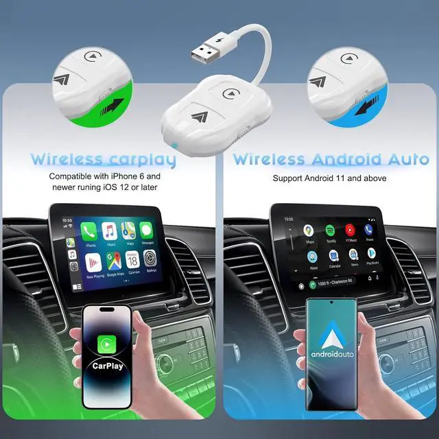 Alt view image 3 of 7 - Wireless Carplay Adapter, 2024 Upgrade 2 in 1 Plug & Play Dongle, Converts Wired CarPlay to Wireless, One-Click Switching to Instantly Adapt to Android and Apple Devices White