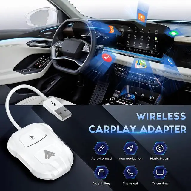 Alt view image 4 of 7 - Wireless Carplay Adapter, 2024 Upgrade 2 in 1 Plug & Play Dongle, Converts Wired CarPlay to Wireless, One-Click Switching to Instantly Adapt to Android and Apple Devices White