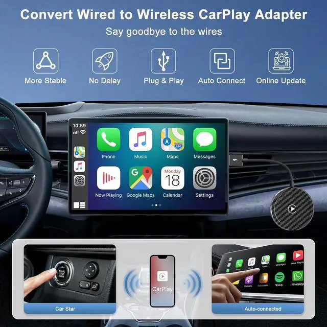 Alt view image 3 of 7 - Wireless CarPlay Adapter for iPhone - 2024 Apple CarPlay Wireless Adapter 5Ghz WiFi Auto Connect Car Play Wireless Adapter-Wireless Apple CarPlay Adapter for iPhone & OEM Wired CarPlay Car