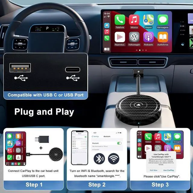 Alt view image 2 of 7 - Wireless CarPlay Adapter for iPhone - 2024 Apple CarPlay Wireless Adapter 5Ghz WiFi Auto Connect Car Play Wireless Adapter-Wireless Apple CarPlay Adapter for iPhone & OEM Wired CarPlay Car