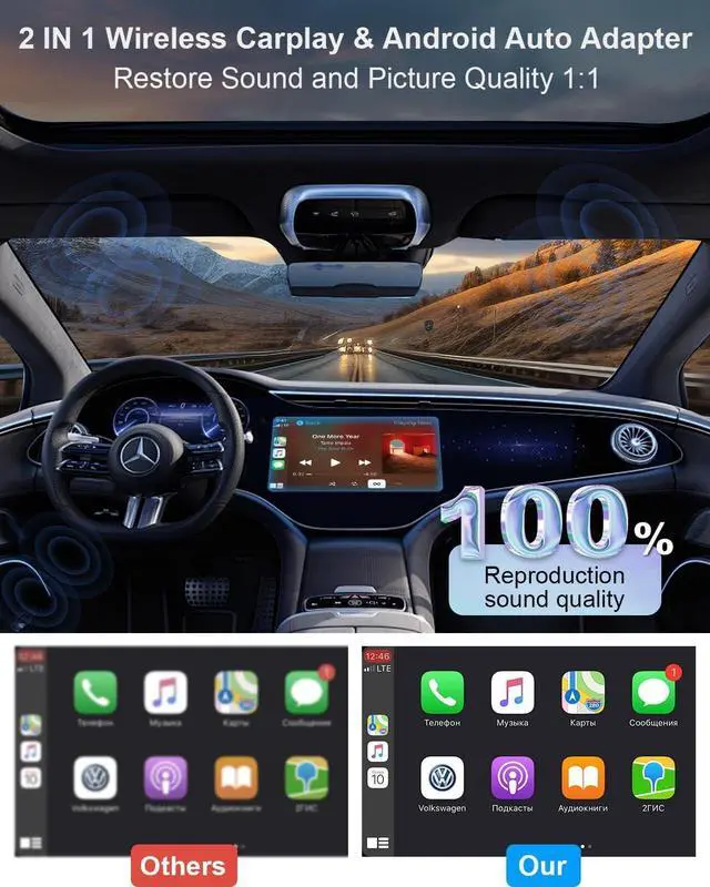 Alt view image 4 of 7 - 2-in-1 Wireless CarPlay Adapter & Android Auto 2024 Upgrade Dongle Convert Wired Apple Car Play to Wireless, Plug & Play, Fast Auto Connect, Compatible with iOS 10+ & Android 11+