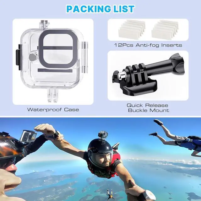 Alt view image 5 of 7 - Waterproof Housing Case for GoPro Hero11 Black Mini, 169ft/60M Diving Protective Housing Shell for Hero 11 Mini Action Camera Underwater Dive Case with Mount Thumbscrew & 12PCS Anti-Fog Insert