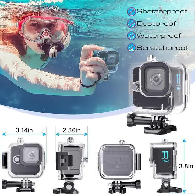 Alt view image 3 of 7 - Waterproof Housing Case for GoPro Hero11 Black Mini, 169ft/60M Diving Protective Housing Shell for Hero 11 Mini Action Camera Underwater Dive Case with Mount Thumbscrew & 12PCS Anti-Fog Insert