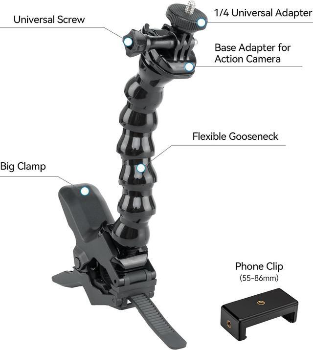 Jaws Flex Gooseneck Clamp Mount for GoPro Insta360 Phone Jaws Flex Gooseneck Clamp Mount for GoPro Insta360 Phone