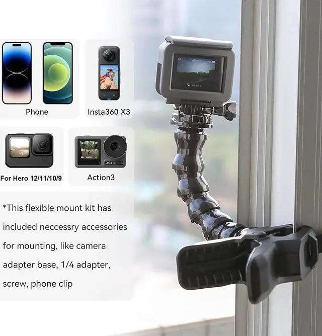 Alt view image 4 of 6 - Jaws Flex Gooseneck Clamp Mount for GoPro Insta360 Phone Accessories, Desk Table Magic Arm Holder Clip for Go Pro Max Hero 12 11 10 9 8 7 6, Insta 360 X3 Ace Pro DJI Action 4 Osmo Pocket 3