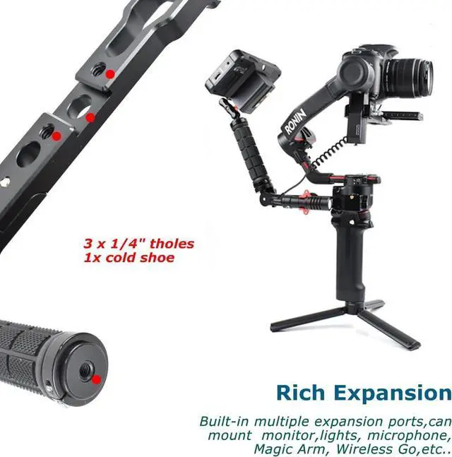 Alt view image 6 of 7 - 360° Adjustable Handgrip Handle with NATO Clamp for DJI RS3 Pro/RS3 Mini/RS3/RS2/RSC2, Gimbal Sling Grip with Coldshoe 1/4" Holes Extension Mount