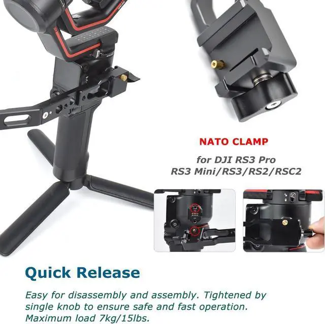 Alt view image 2 of 7 - 360° Adjustable Handgrip Handle with NATO Clamp for DJI RS3 Pro/RS3 Mini/RS3/RS2/RSC2, Gimbal Sling Grip with Coldshoe 1/4" Holes Extension Mount