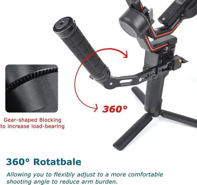 Alt view image 5 of 7 - 360° Adjustable Handgrip Handle with NATO Clamp for DJI RS3 Pro/RS3 Mini/RS3/RS2/RSC2, Gimbal Sling Grip with Coldshoe 1/4" Holes Extension Mount
