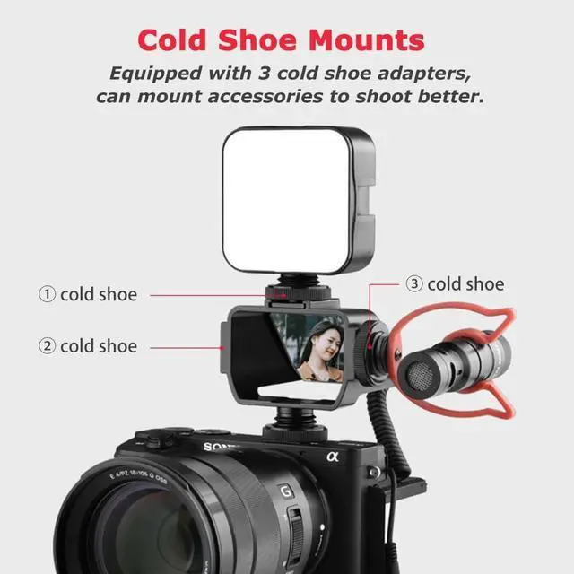 Alt view image 5 of 7 - Vlog Selfie Flip Screen for Mirrorless Camera, Reverse Mirror with 3 ColdShoe Mounts for Sony A7III A7II A6000/A6300/A6500 Fujifilm XT20 xt30 XT2 XT3 Canon Panasonic Nikon Cameras