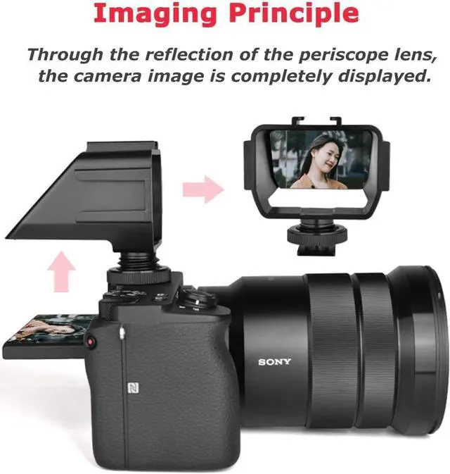 Alt view image 6 of 7 - Vlog Selfie Flip Screen for Mirrorless Camera, Reverse Mirror with 3 ColdShoe Mounts for Sony A7III A7II A6000/A6300/A6500 Fujifilm XT20 xt30 XT2 XT3 Canon Panasonic Nikon Cameras