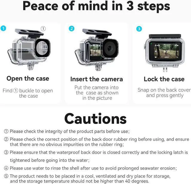 Alt view image 4 of 7 - Waterproof Case for DJI Action 4 Action 3 Camera Accessories, with Anti-Fog Underwater Housing Shell Cage Supports 45M/148FT Deep Diving Scuba Snorkeling Swimming with Quick Release Screw