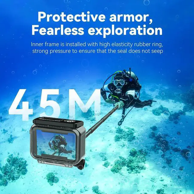 Alt view image 2 of 7 - Waterproof Case for DJI Action 4 Action 3 Camera Accessories, with Anti-Fog Underwater Housing Shell Cage Supports 45M/148FT Deep Diving Scuba Snorkeling Swimming with Quick Release Screw